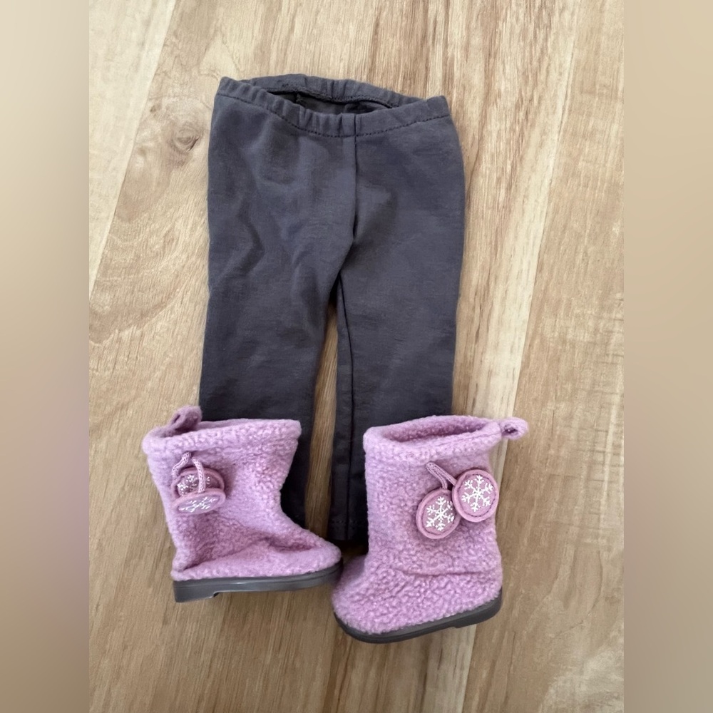 American Girl Doll Frosty Fairisle Outfit with Pink Boots and Gray Pants
